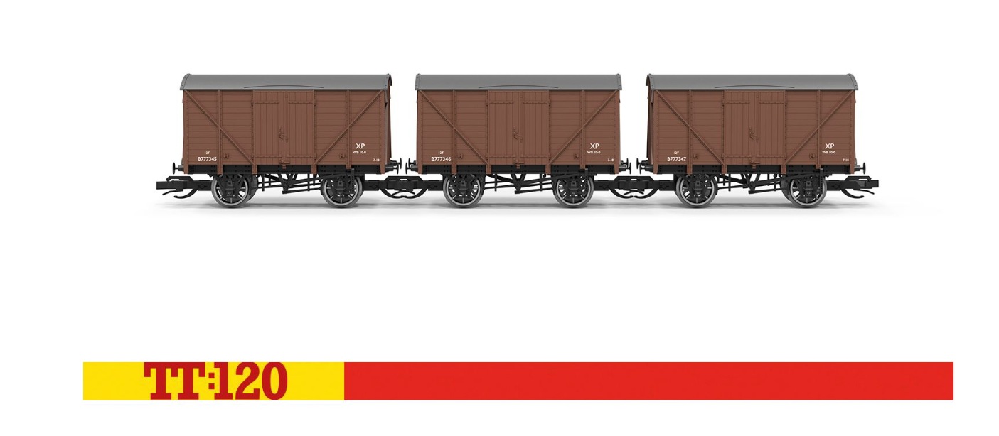 Hornby TT6044 - TT - 3-tlg. Set Gedeckte Güterwagen, BR, Ep. III
